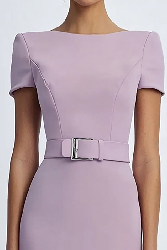 Lilac Simple Sheath Knee Length Boat Neck Formal Dress