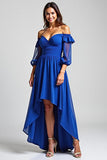 Royal Blue Off the Shoulder High-Low Formal Dress with Half Sleeves Royal Blue Off the Shoulder High-Low Formal Dress with Half Sleeves