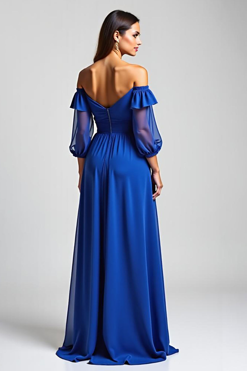Royal Blue Off the Shoulder High-Low Formal Dress with Half Sleeves Royal Blue Off the Shoulder High-Low Formal Dress with Half Sleeves