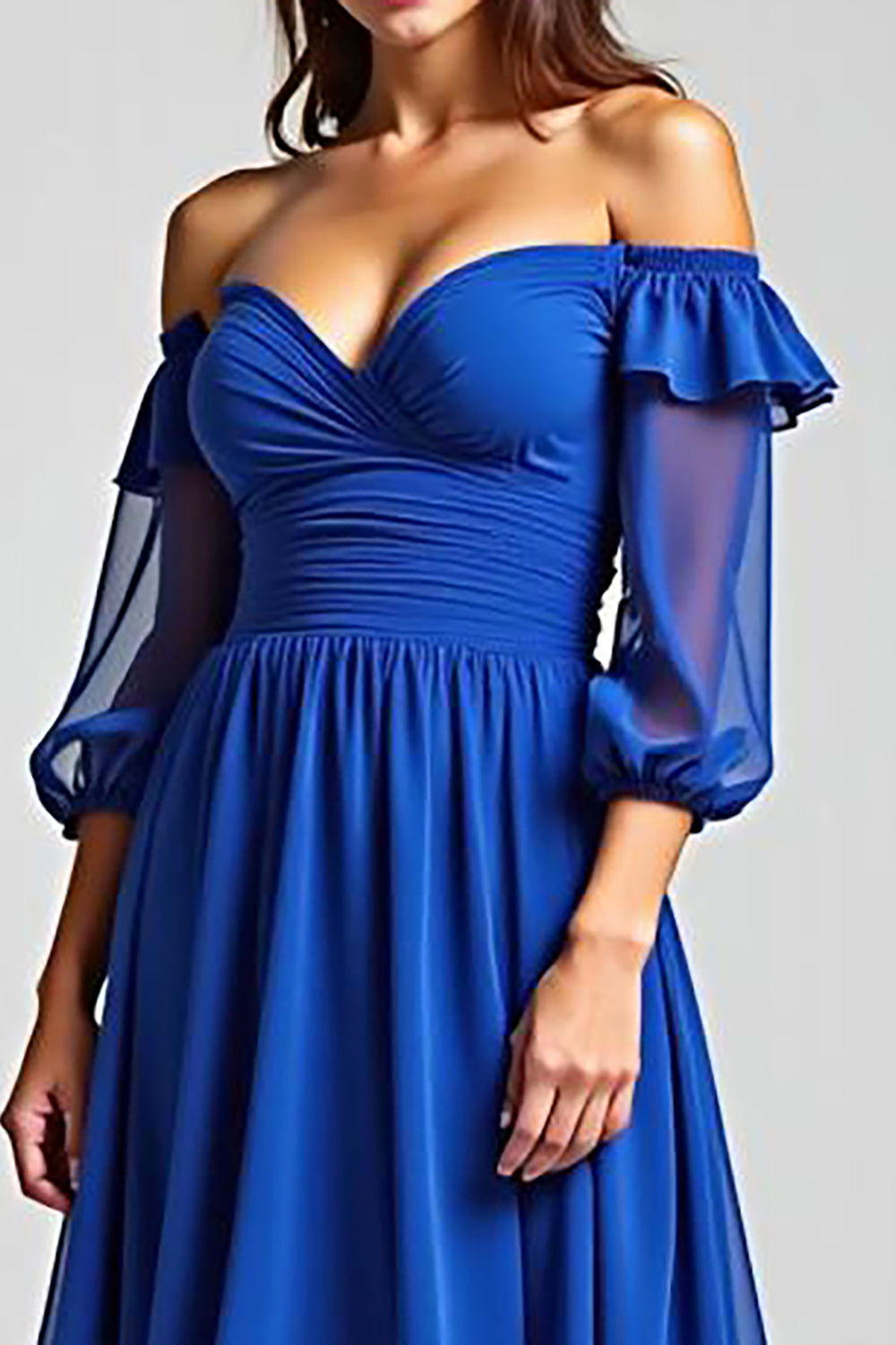 Royal Blue Off the Shoulder High-Low Formal Dress with Half Sleeves Royal Blue Off the Shoulder High-Low Formal Dress with Half Sleeves