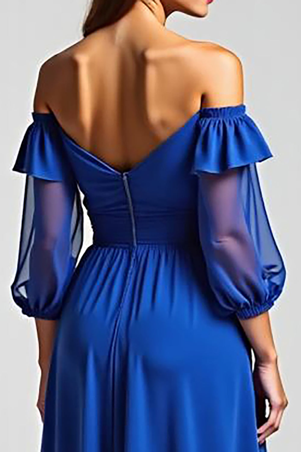Royal Blue Off the Shoulder High-Low Formal Dress with Half Sleeves Royal Blue Off the Shoulder High-Low Formal Dress with Half Sleeves