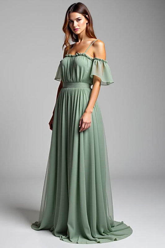 A Line Dusty Sage Cold Shoulder Long Formal Dress