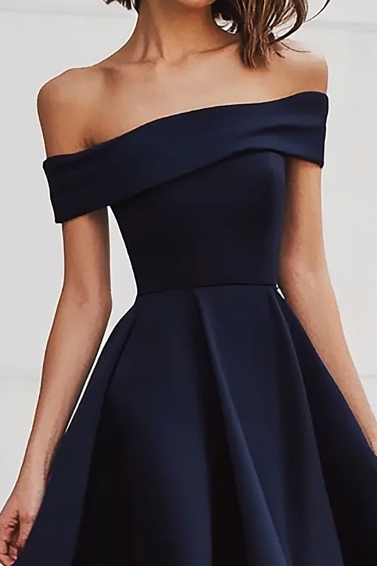 A Line Black Off the Shoulder Long Formal Dress with Slit