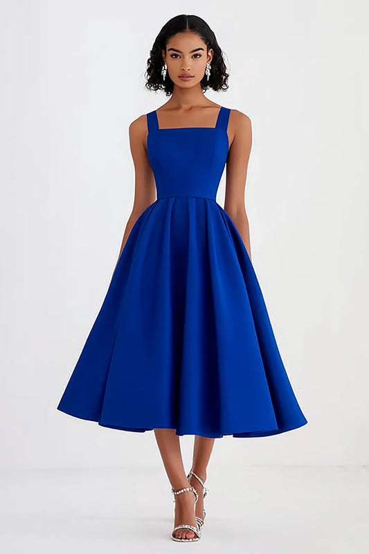 Royal Blue Square Neck A Line Knee-Length Formal Dress