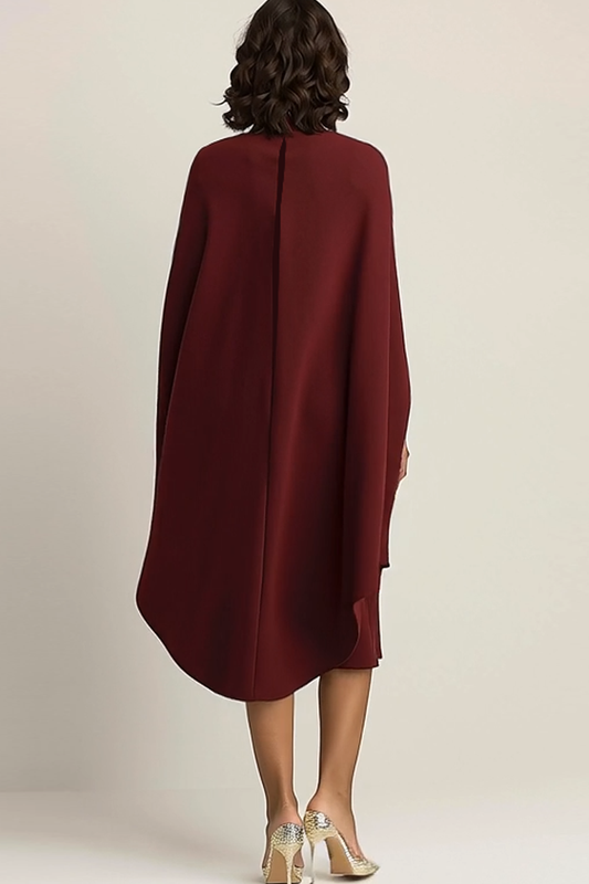 Burgundy High Neck Sheath Knee-Length Formal Dress with Shawl