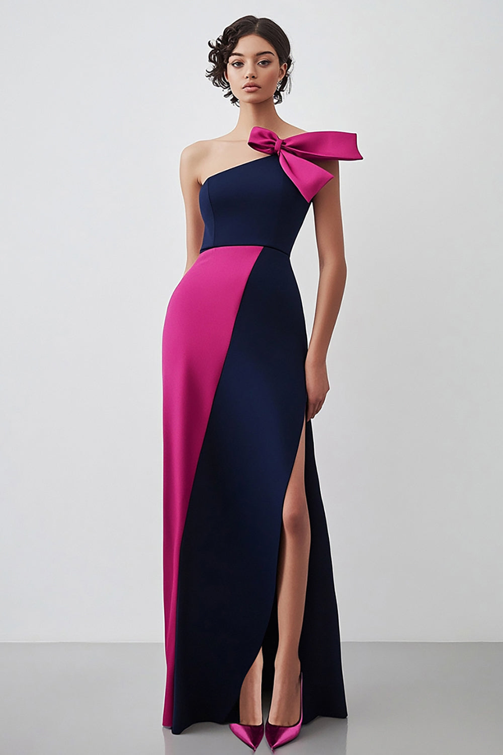 Sheath Navy Fuchsia One Shoulder Long Formal Dress with Slit Sheath Navy Fuchsia One Shoulder Long Formal Dress with Slit