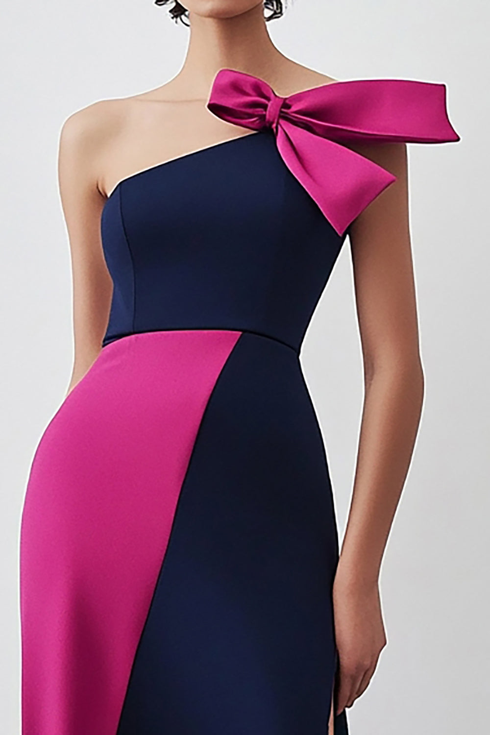 Sheath Navy Fuchsia One Shoulder Long Formal Dress with Slit Sheath Navy Fuchsia One Shoulder Long Formal Dress with Slit