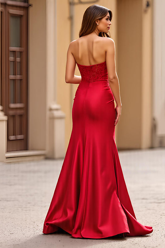 Red Sheath Sweetheart Long Prom Dress with Slit