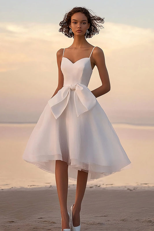 A Line White Tulle Spaghetti Straps Short Graduation Dress