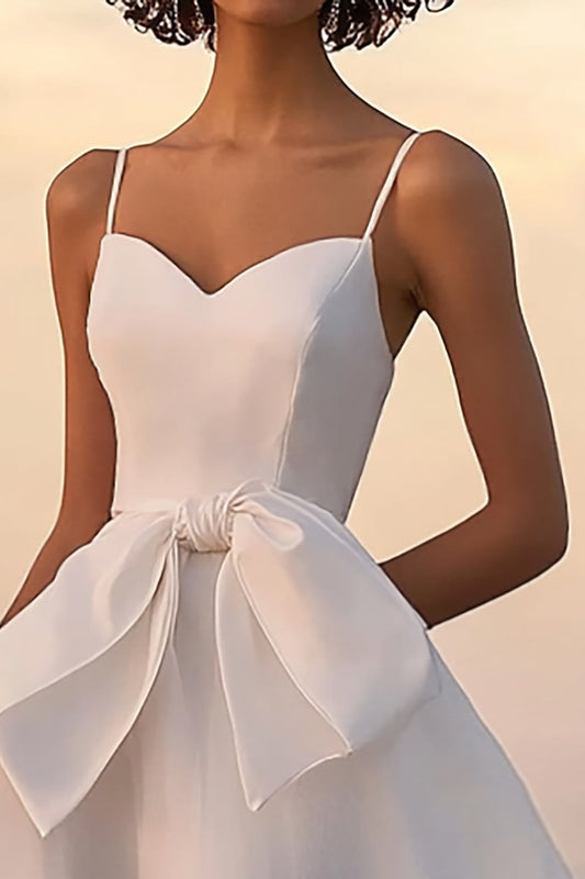 A Line White Tulle Spaghetti Straps Short Graduation Dress