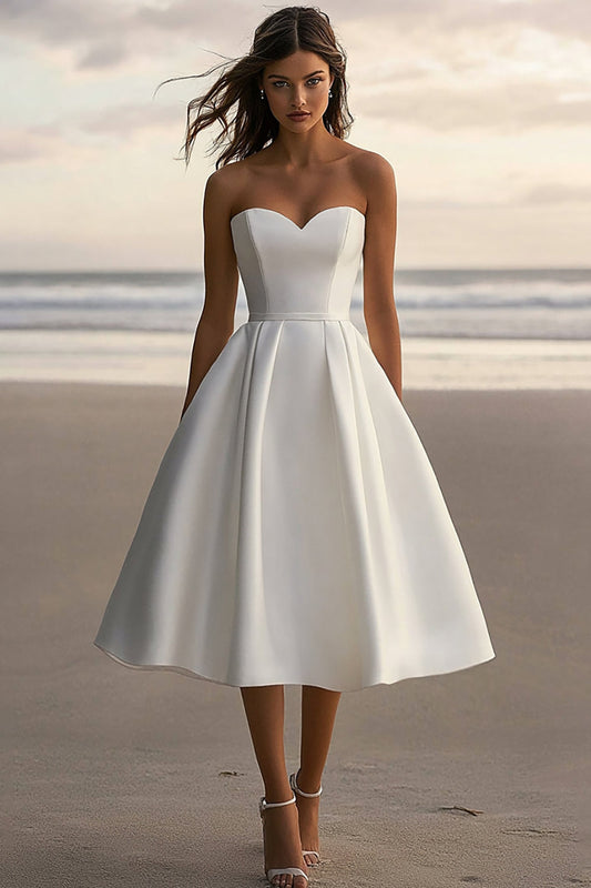 A Line Satin White Sweetheart Long Graduation Dress