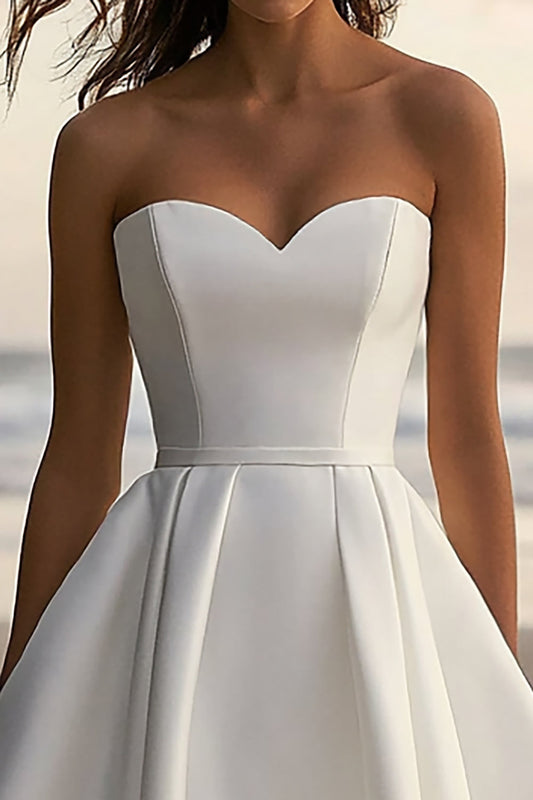 A Line Satin White Sweetheart Long Graduation Dress