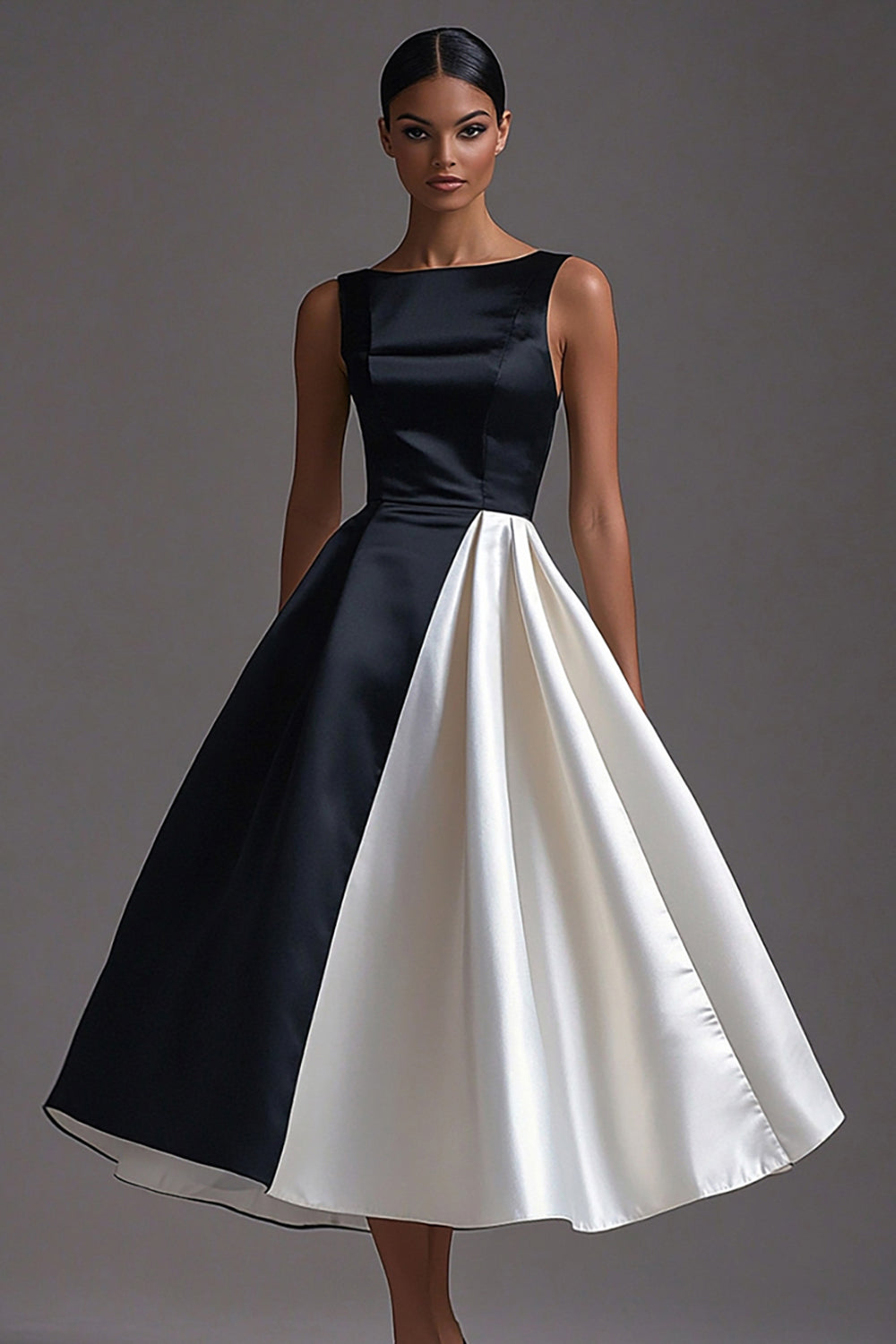 ZAPAKASA Women Black White Sleeveless A Line Long Black Tie Dress Boat
