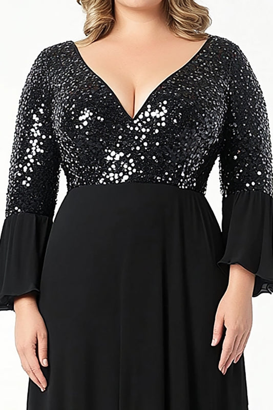 Sparkly Black A Line Long Plus Size Mother of the Bride Dress