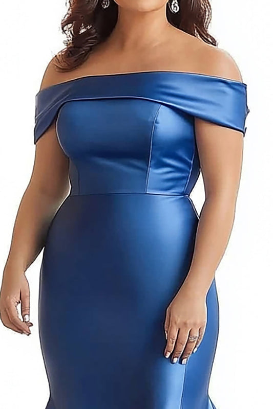 Royal Blue Mermaid Satin Long Plus Size Mother of the Bride Dress