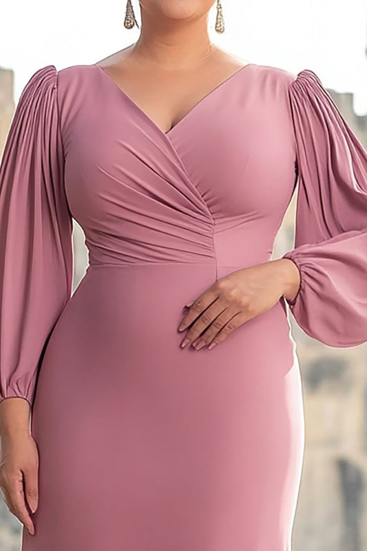 Sheath Pink Chiffon Long Plus Size Mother of the Bride Dress