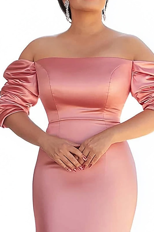 Satin Pink Mermaid Off the Shoulder Long Plus Size Mother of the Bride Dress