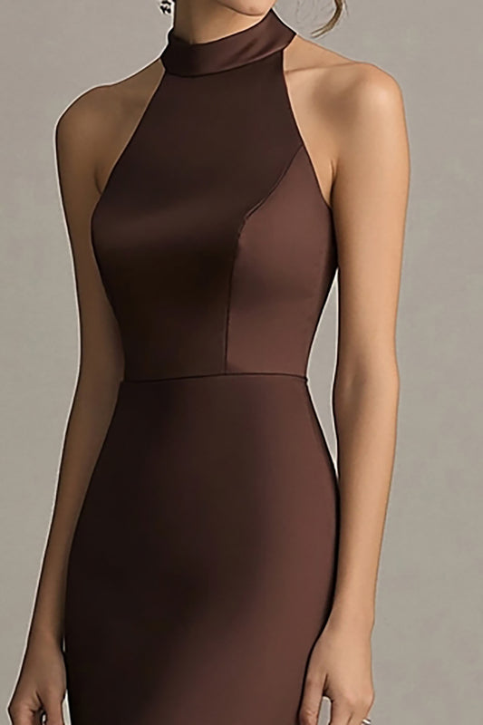 Simple Coffee Satin Mermaid Long Formal Dress