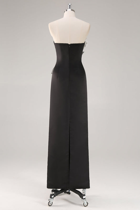 Black Sheath Strapless Wedding Guest Dress with 3D Flowers