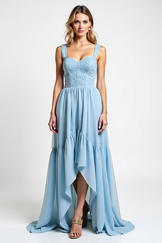 Sky Blue Sweetheart A Line High-Low Bridesmaid Dress