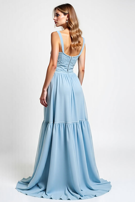 Sky Blue Sweetheart A Line High-Low Bridesmaid Dress