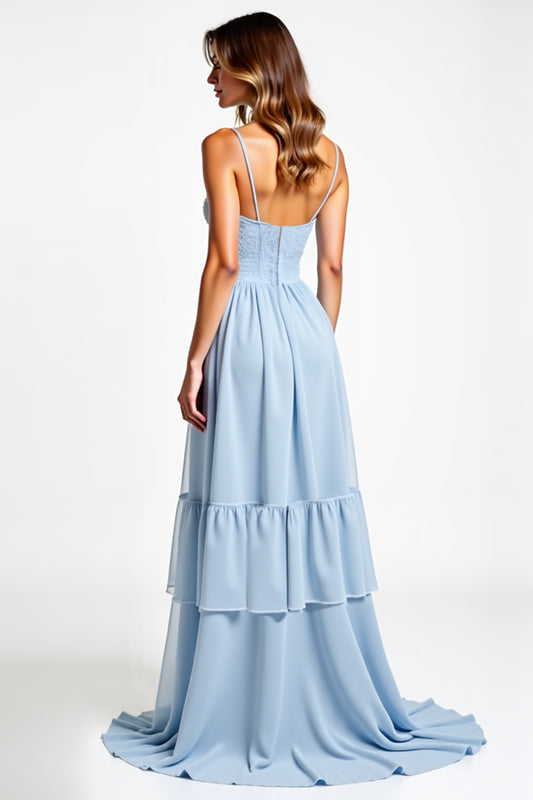 Sweetheart Sky Blue Backless Long Bridesmaid Dress