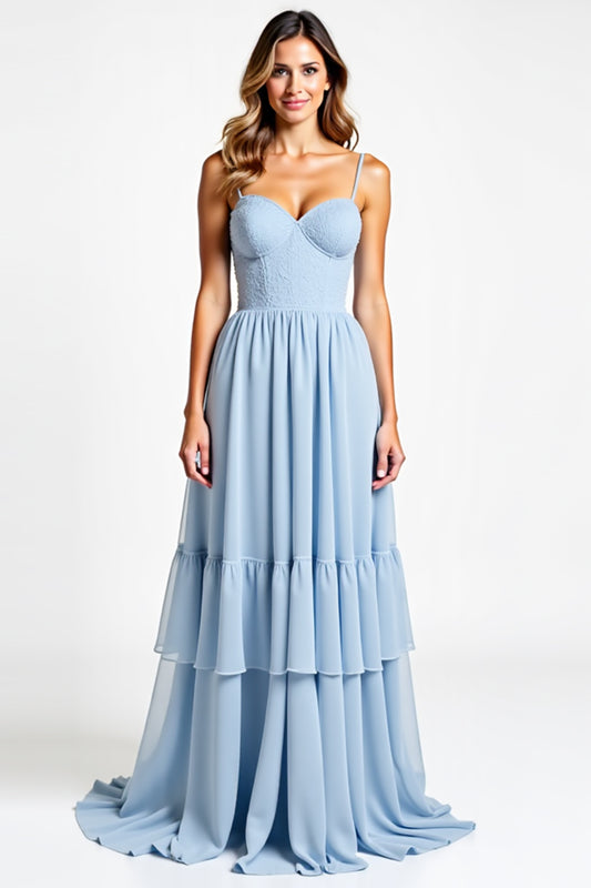 Sweetheart Sky Blue Backless Long Bridesmaid Dress