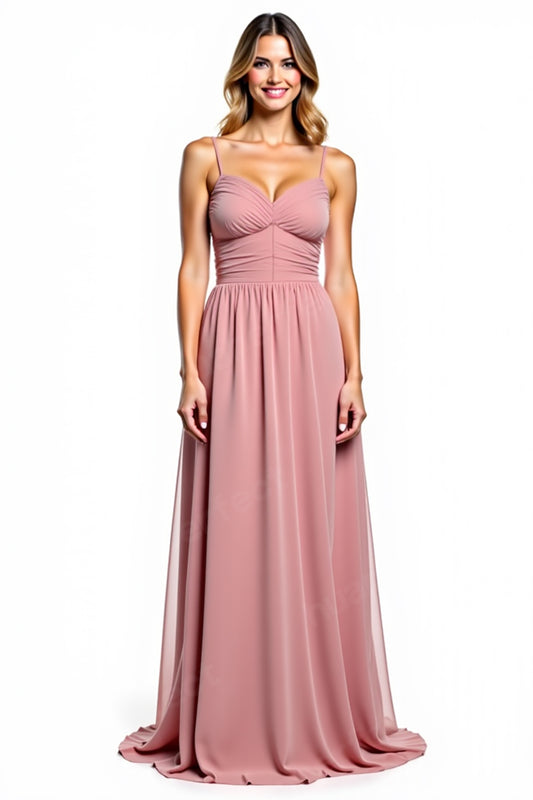 Dusty Rose A Line Backless Long Bridesmaid Dress