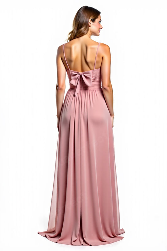 Dusty Rose A Line Backless Long Bridesmaid Dress