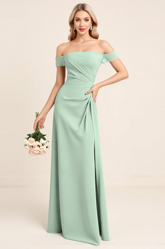 Mint Sheath Chiffon Square Neck Long Bridesmaid Dress