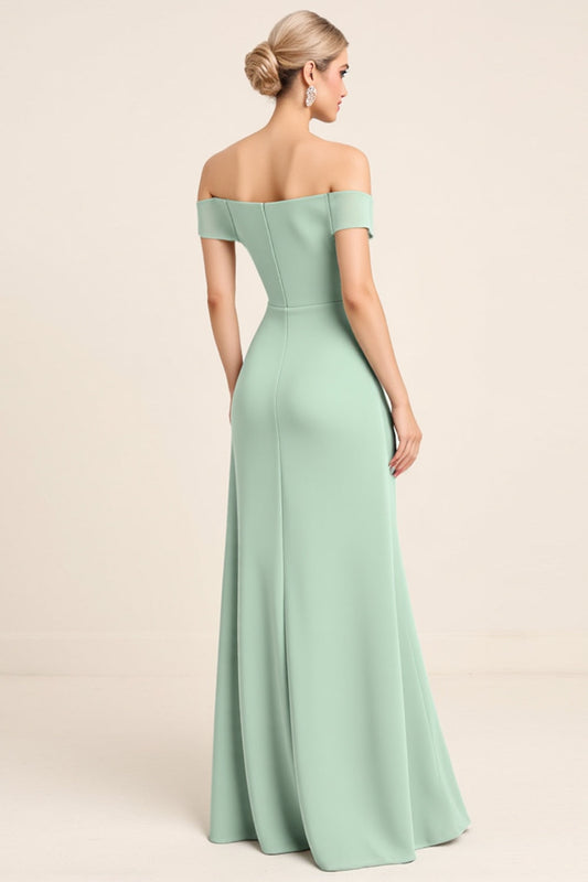 Mint Sheath Chiffon Square Neck Long Bridesmaid Dress