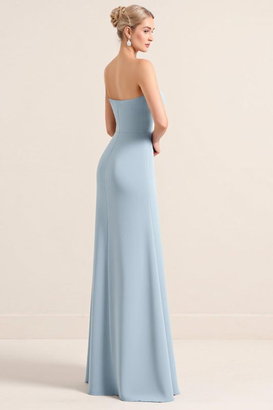 Square Neck Dusty Blue Sheath Chiffon Long Bridesmaid Dress with Slit
