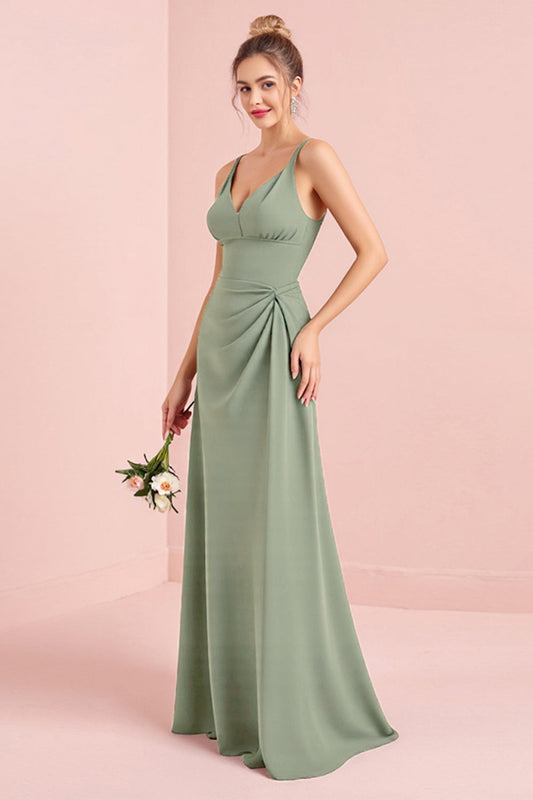 Eucalyptus Sheath Chiffon Backless Long Bridesmaid Dress