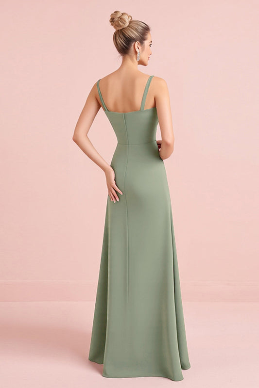Eucalyptus Sheath Chiffon Backless Long Bridesmaid Dress
