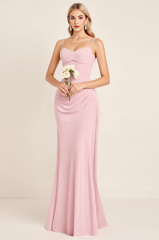 Sheath Candy Pink Strapless Satin Long Bridesmaid Dress