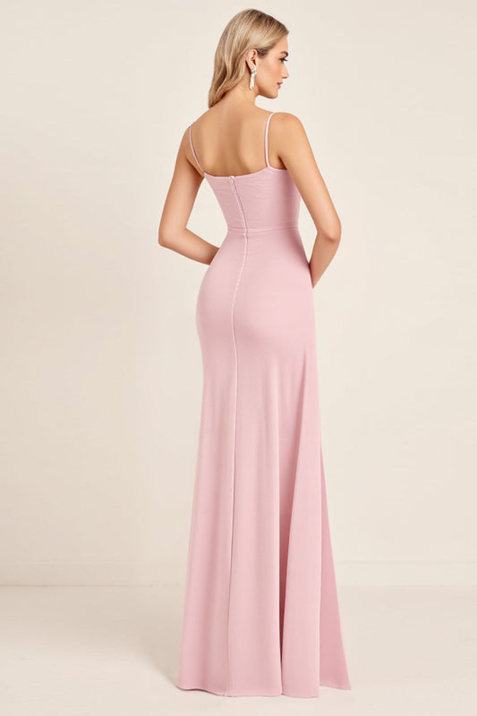 Sheath Candy Pink Strapless Satin Long Bridesmaid Dress