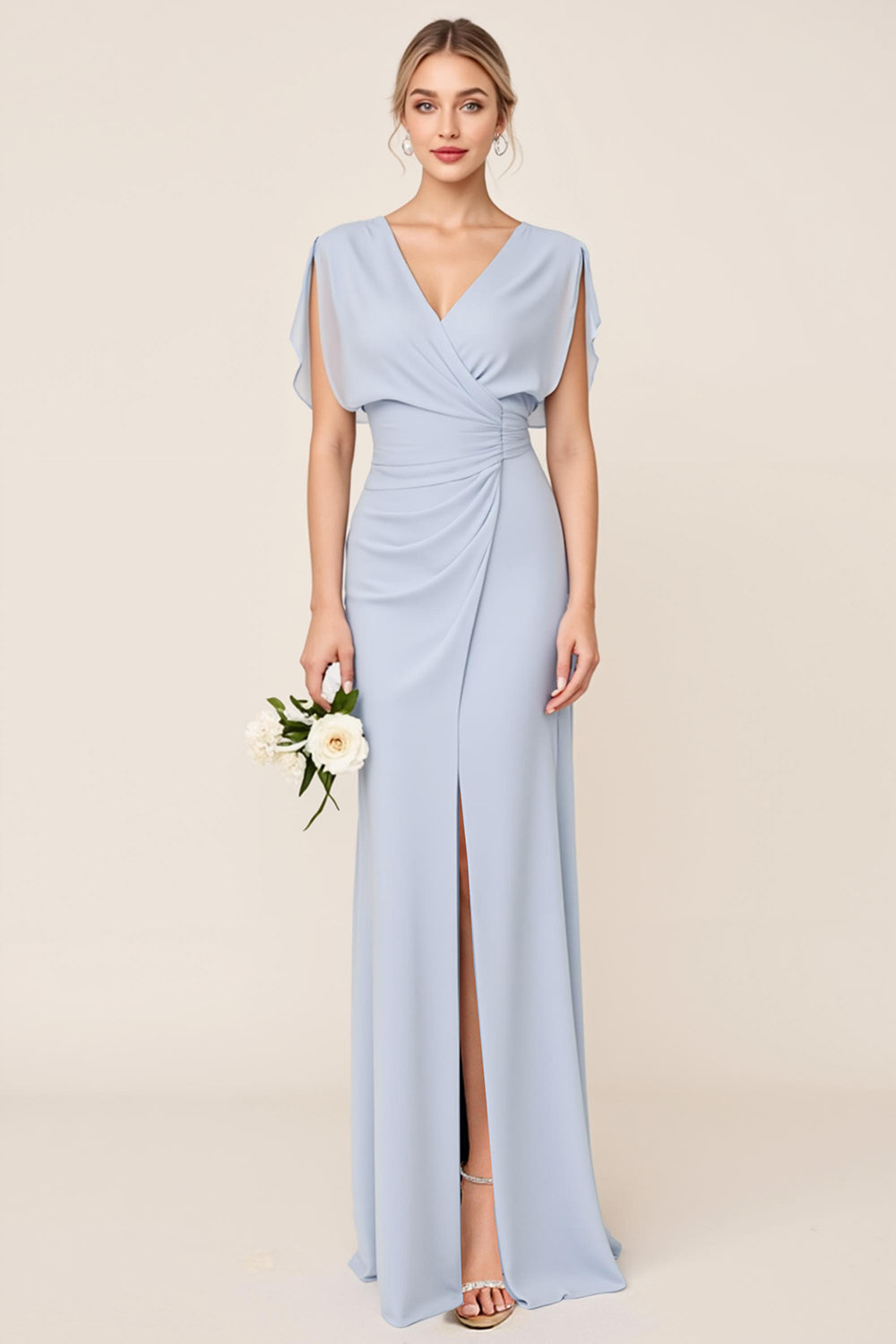 Zapaka Women Light Blue Long Bridesmaid Dress Sheath Wrap V Neck Chiffon Wedding Party Dress, Black / US12 Zapaka Women Light Blue Long Bridesmaid Dress Sheath Wrap V Neck Chiffon Wedding Party Dress, Black / US12
