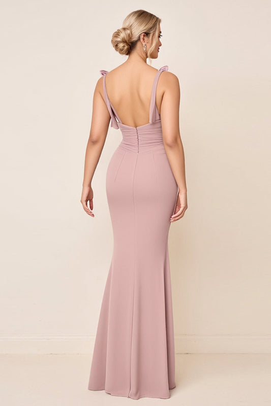 Dusty Rose Chiffon Long Mermaid Maxi Bridesmaid Dress with Slit
