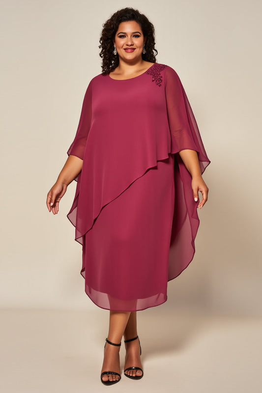 Desert Rose Chiffon A Line Round Neck Long Mother of the Bride Dress