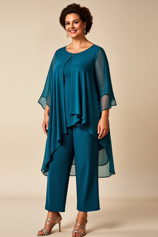 Chiffon Peacock Asymmetrical Jumpsuit Mother of the Bride Dress