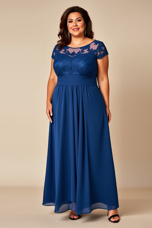 Blue A Line Illusion Chiffon Long Mother of the Bride Dress