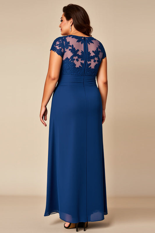 Blue A Line Illusion Chiffon Long Mother of the Bride Dress