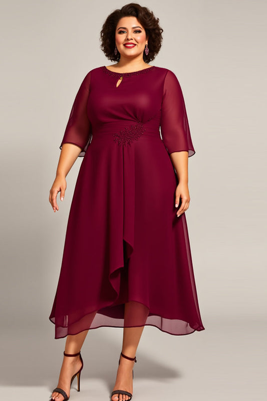 Plus Size Burgundy A Line Scoop Long Mother of the Bride Dress
