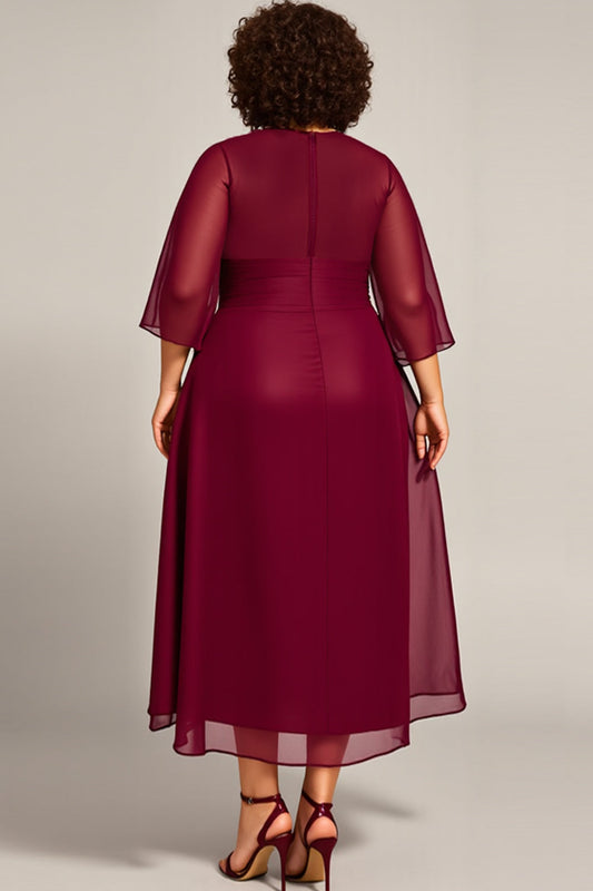 Plus Size Burgundy A Line Scoop Long Mother of the Bride Dress