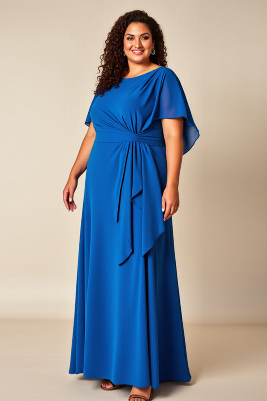 Royal Blue A Line Chiffon Mother of the Bride Dress with Sleeves