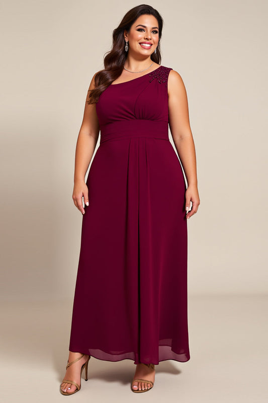 Plus Size Burgundy A Line Chiffon Long Mother of the Bride Dress