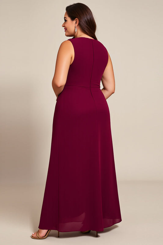 Plus Size Burgundy A Line Chiffon Long Mother of the Bride Dress