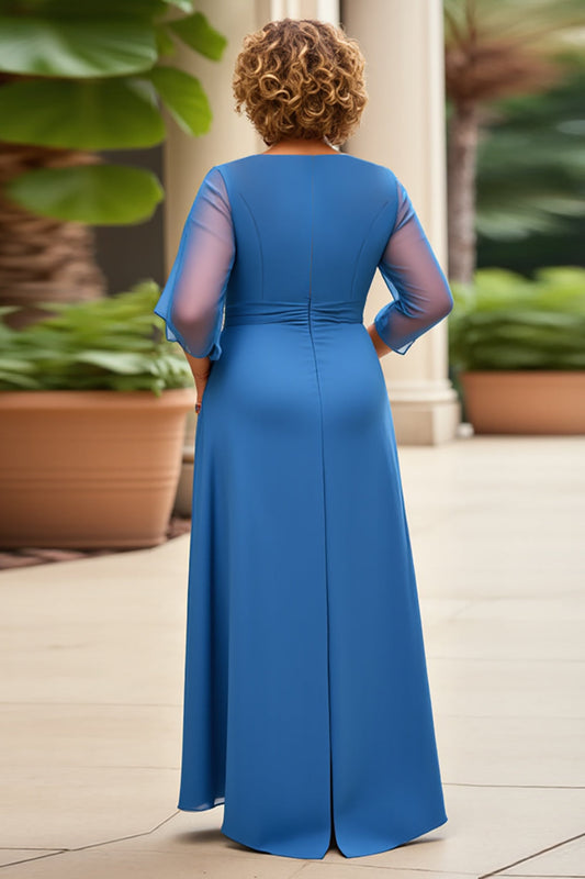 Royal Blue Chiffon Plus Size Long A Line Mother of the Bride Dress