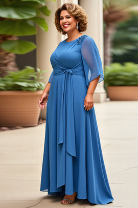 Royal Blue Chiffon Plus Size Long A Line Mother of the Bride Dress