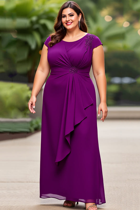 Purple Chiffon A Line Plus Size Long Mother of the Bride Dress